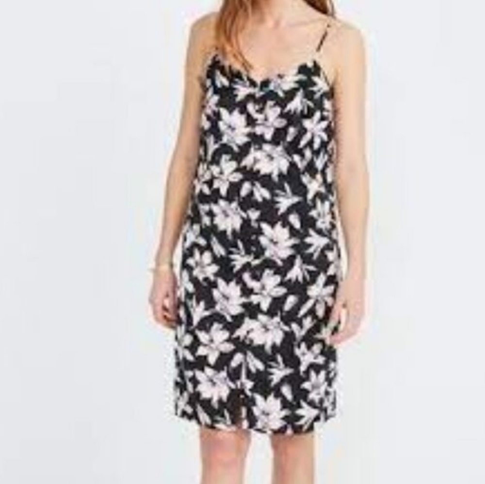 Madewell Black and Pink Floral Midi Slip Dress